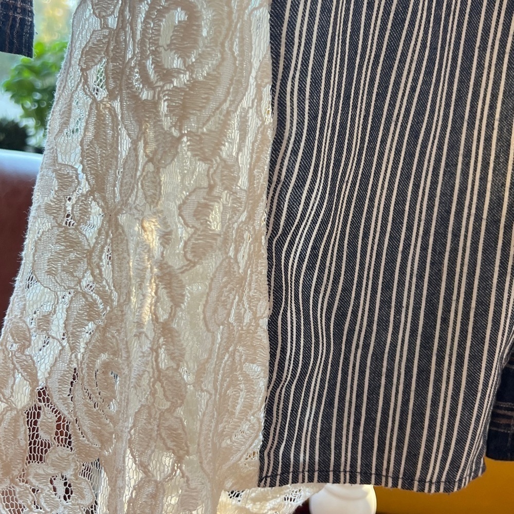 A'Reve Long Sleeve Navy Plaid with Lace - Picture 6 of 11